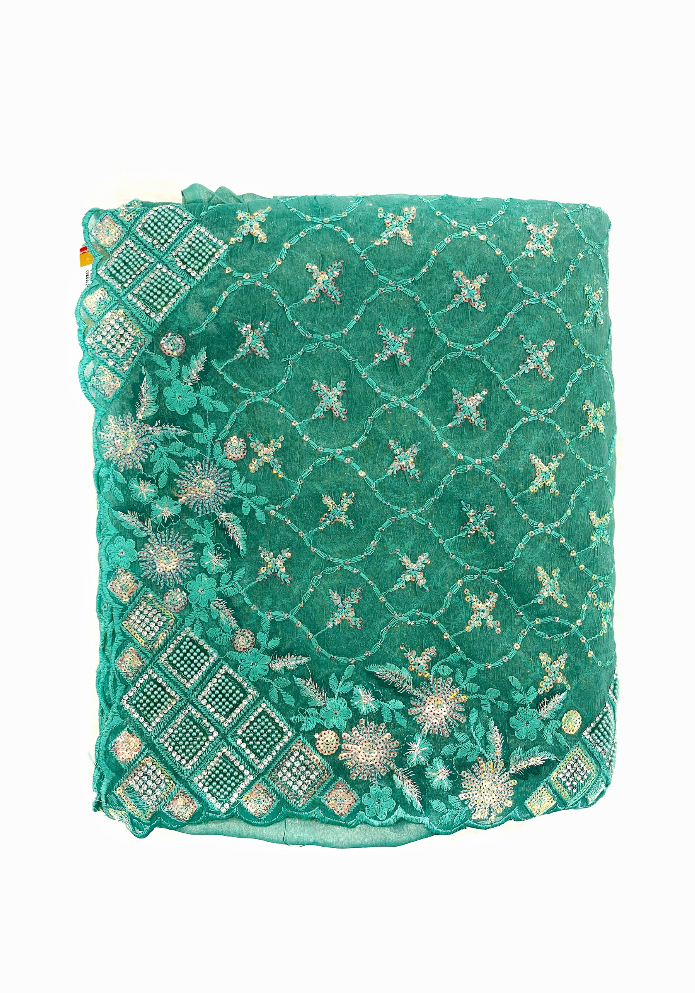 Pista Green Crushed Silk Saree with Designer Work Border and Blouse