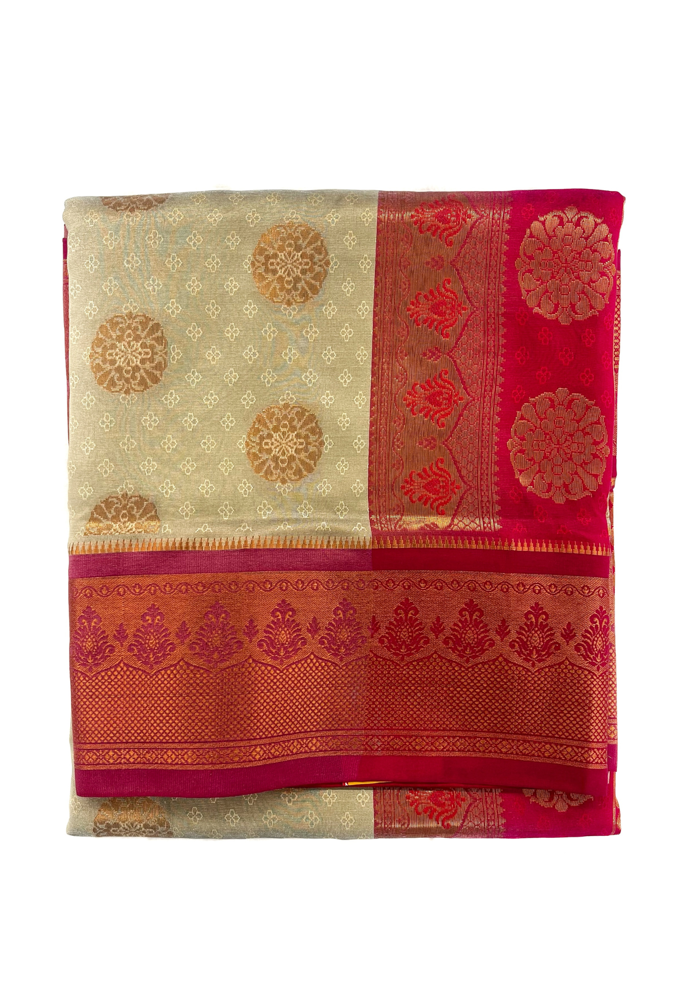 Banarasi Silk Saree with Copper Zari Border and Brocade Blouse