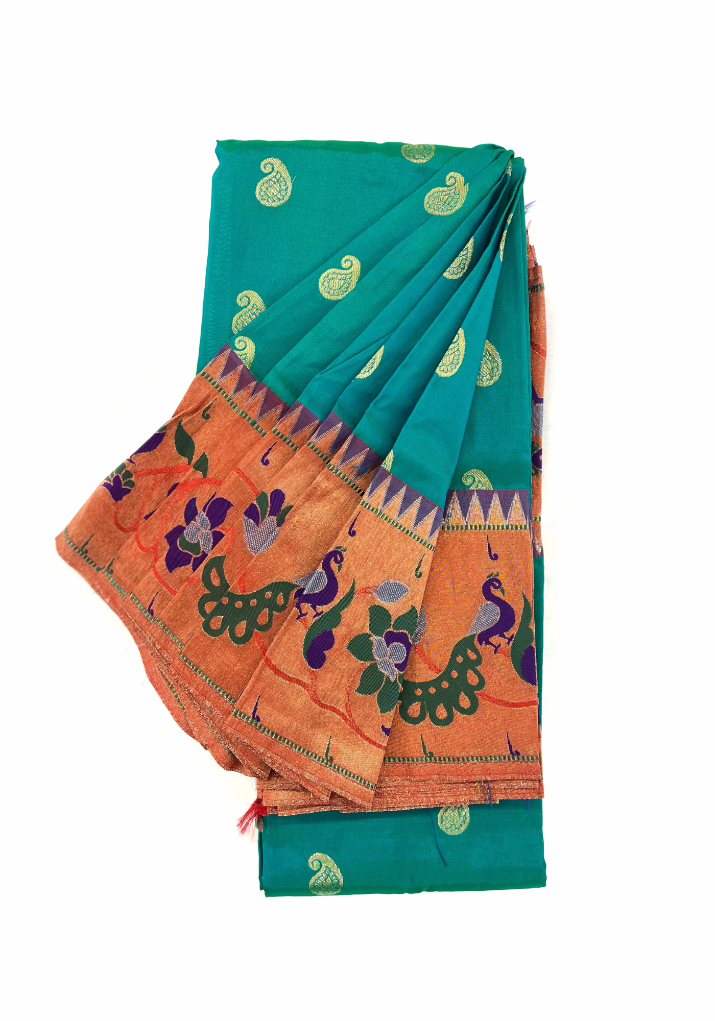 Green Gadwal Silk Paithani Saree with Paithani Lotus Border and Brocade Blouse