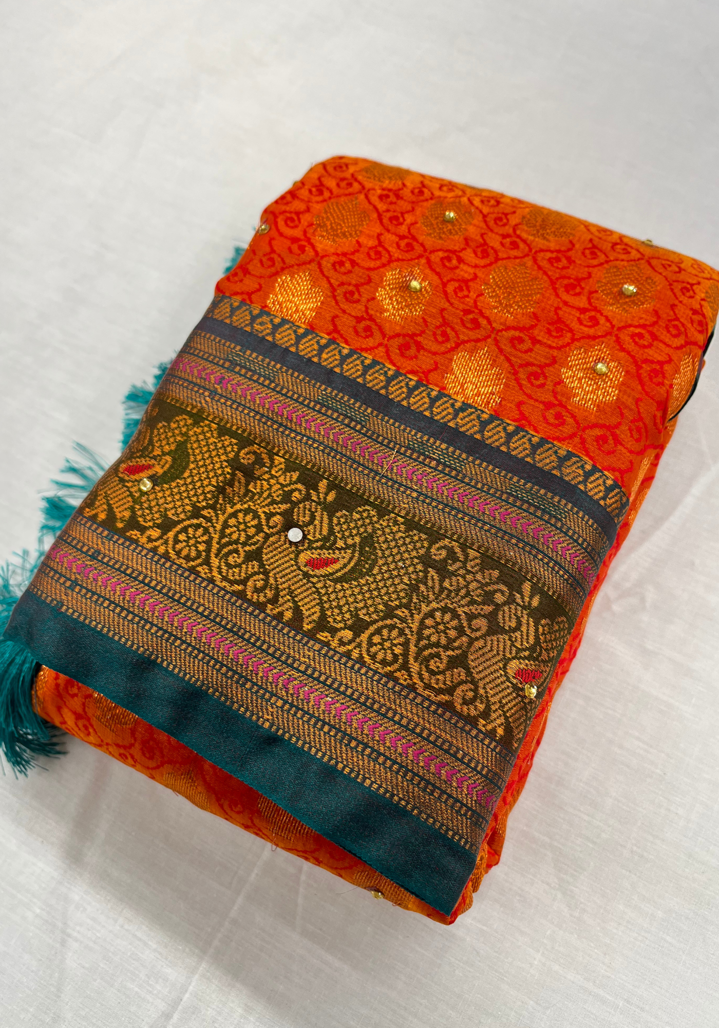 Elegant Banaras Silk Saree with Copper Zari Border and Brocade Blouse