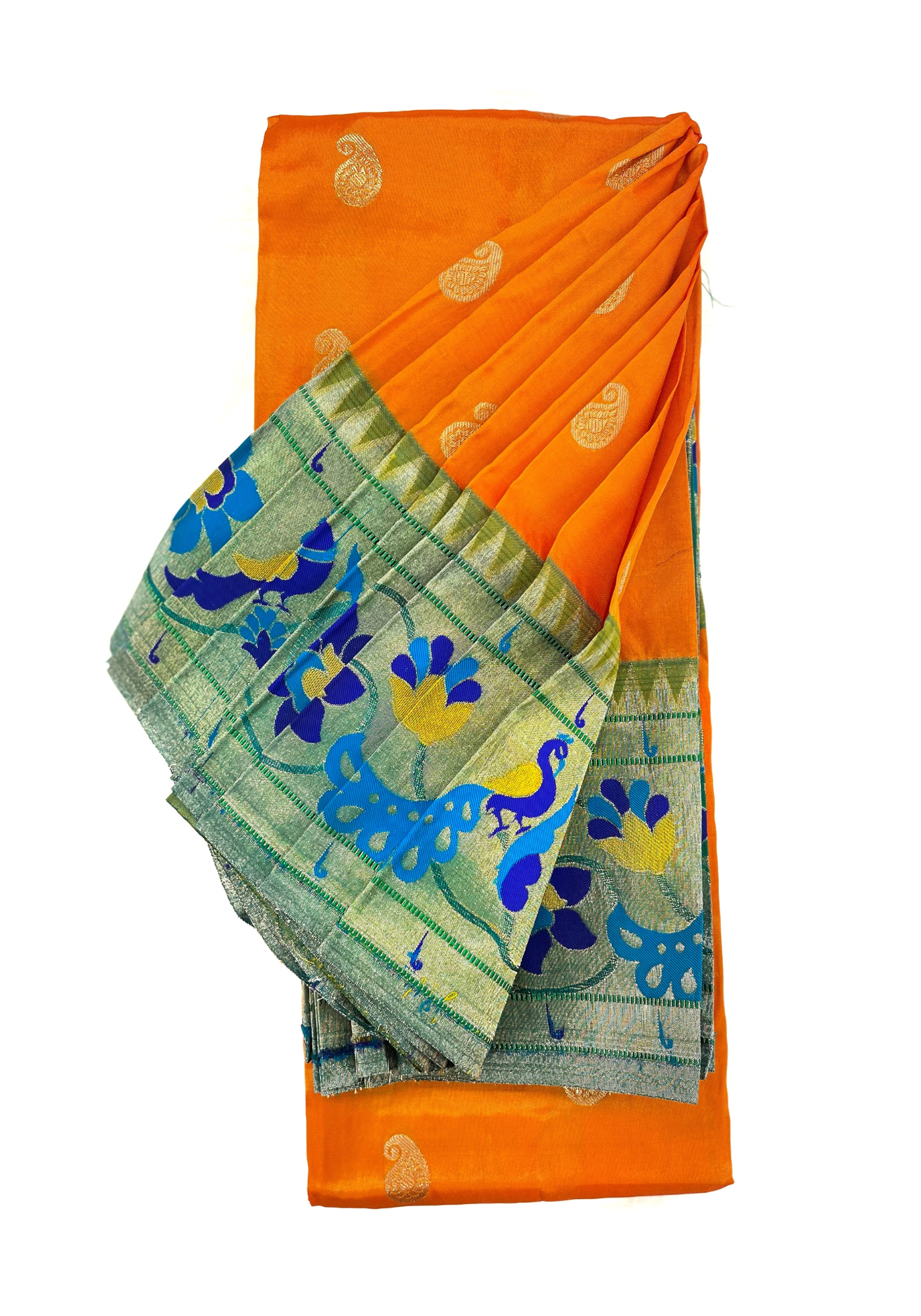 Green Gadwal Silk Paithani Saree with Paithani Lotus Border and Brocade Blouse