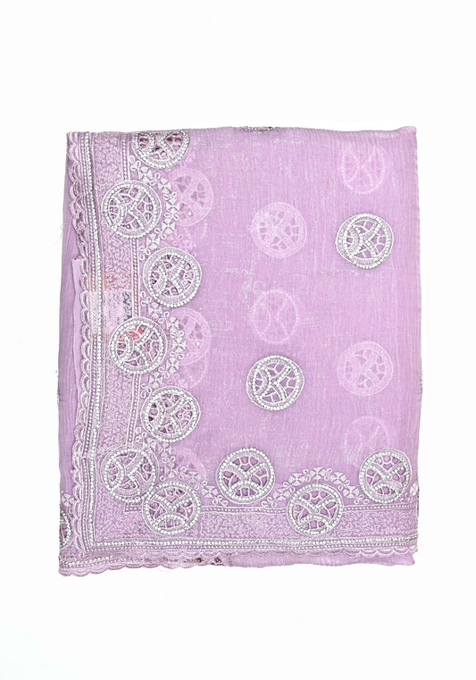 Tissue Crush Purple Designer Work Saree