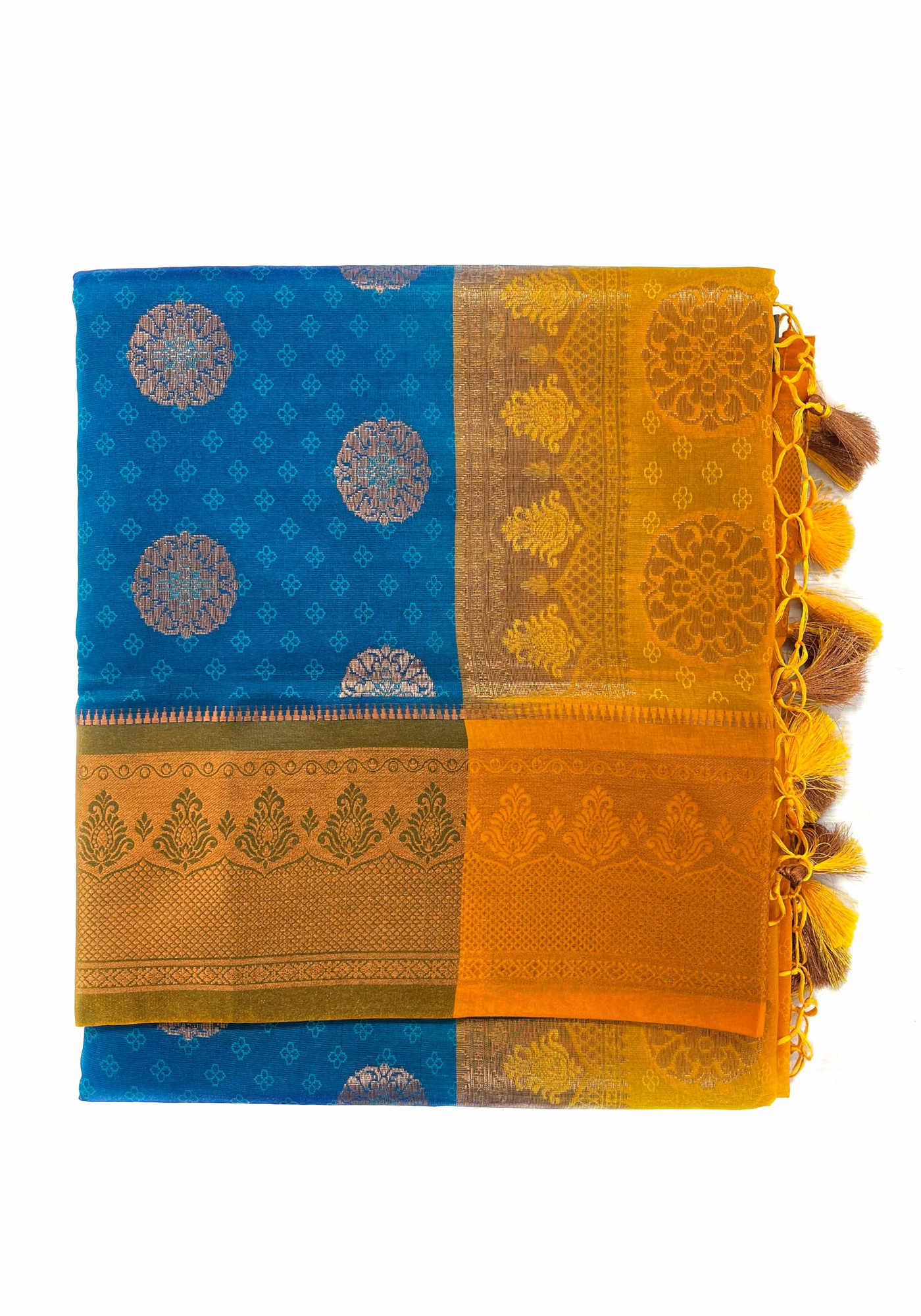 Banarasi Silk Saree with Copper Zari Border and Brocade Blouse