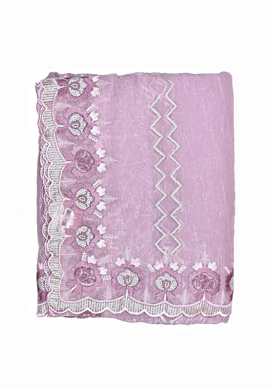 Elegant Lilac Designer Cut Work Saree