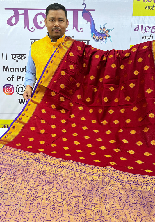 Classic Maroon South Cotton Saree with Single Border & Self Pallu