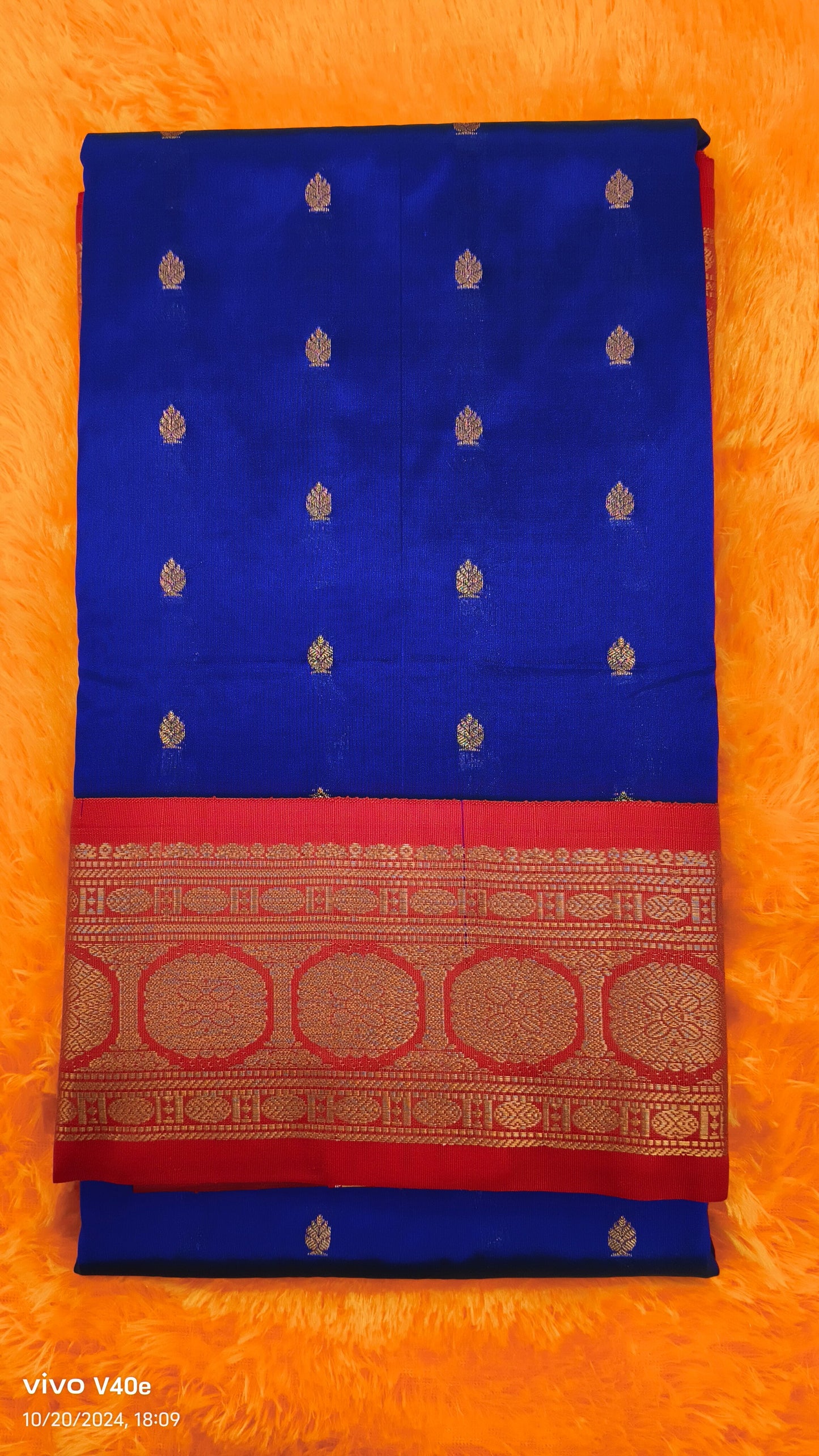 Pure Silk Peacock Blue Saree with Rani Border and Pallu