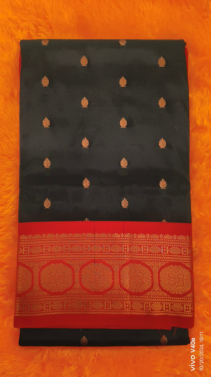 Pure Silk Peacock Blue Saree with Rani Border and Pallu