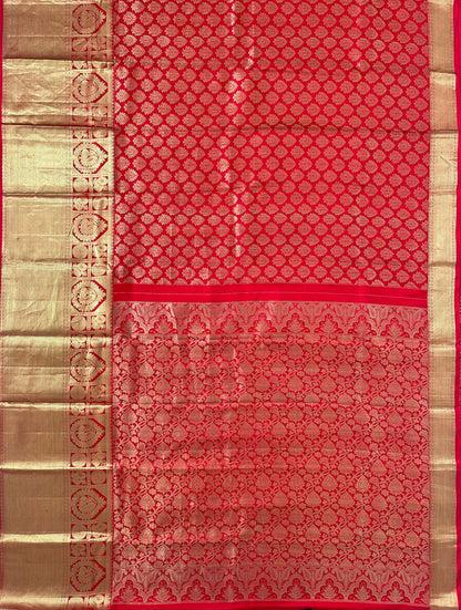 Stunning Pure South Silk Red Brocket Saree