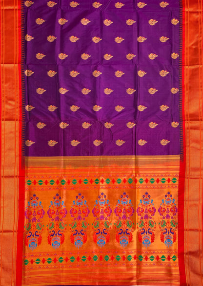 Wine Color Semi Paithani Tana Bana Saree