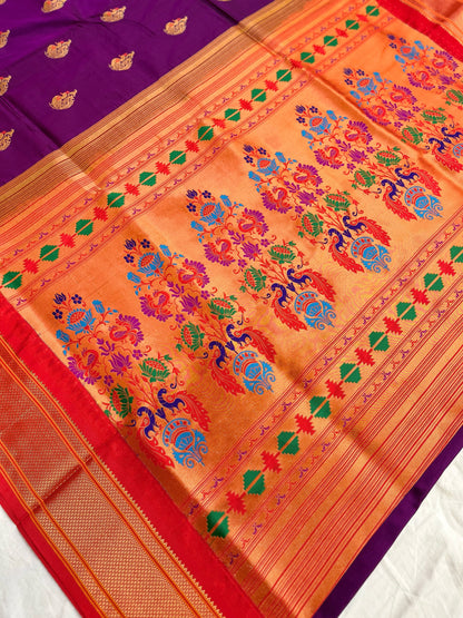 Wine Color Semi Paithani Tana Bana Saree