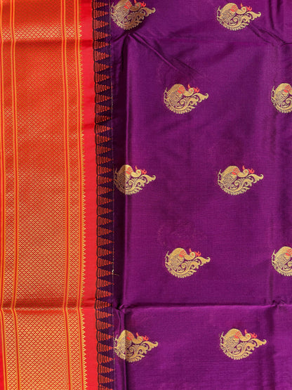 Wine Color Semi Paithani Tana Bana Saree