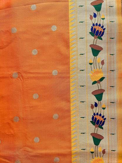 Lotus Paithani Mango Soft Silk Saree