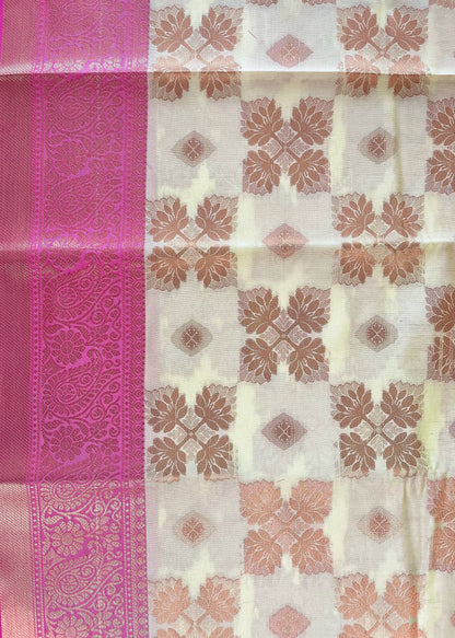 Ivory Chanderi Cotton Silk Saree with Rich Pallu