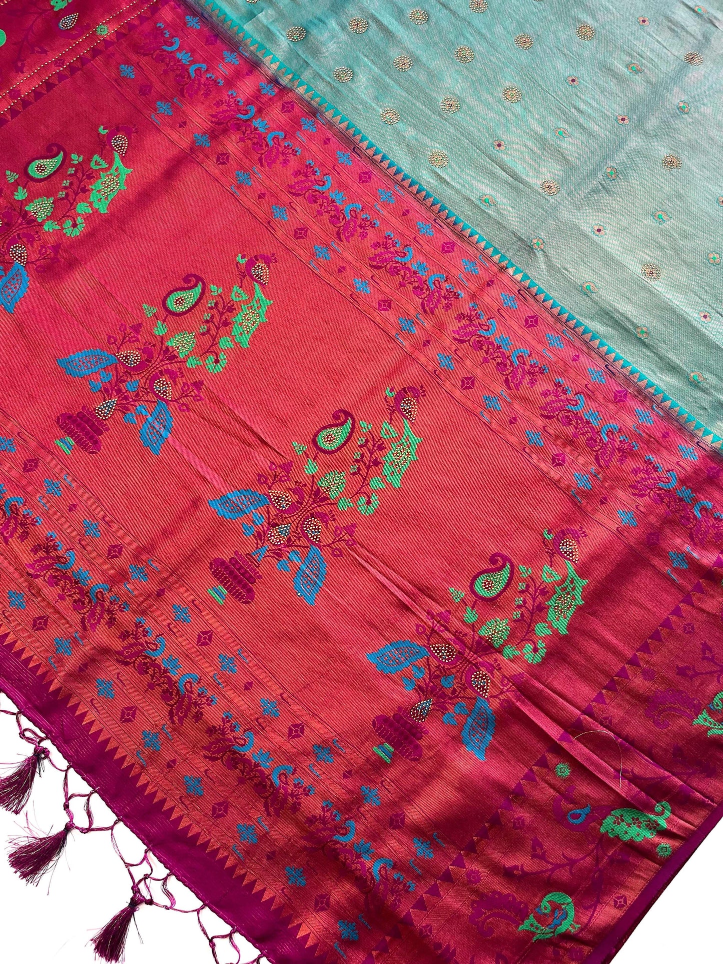 Sea Blue Shade Designer Work Dola Silk Saree