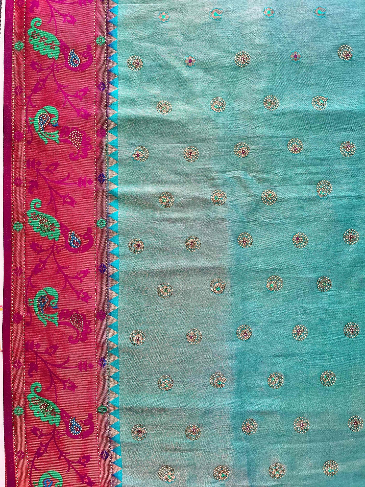 Sea Blue Shade Designer Work Dola Silk Saree