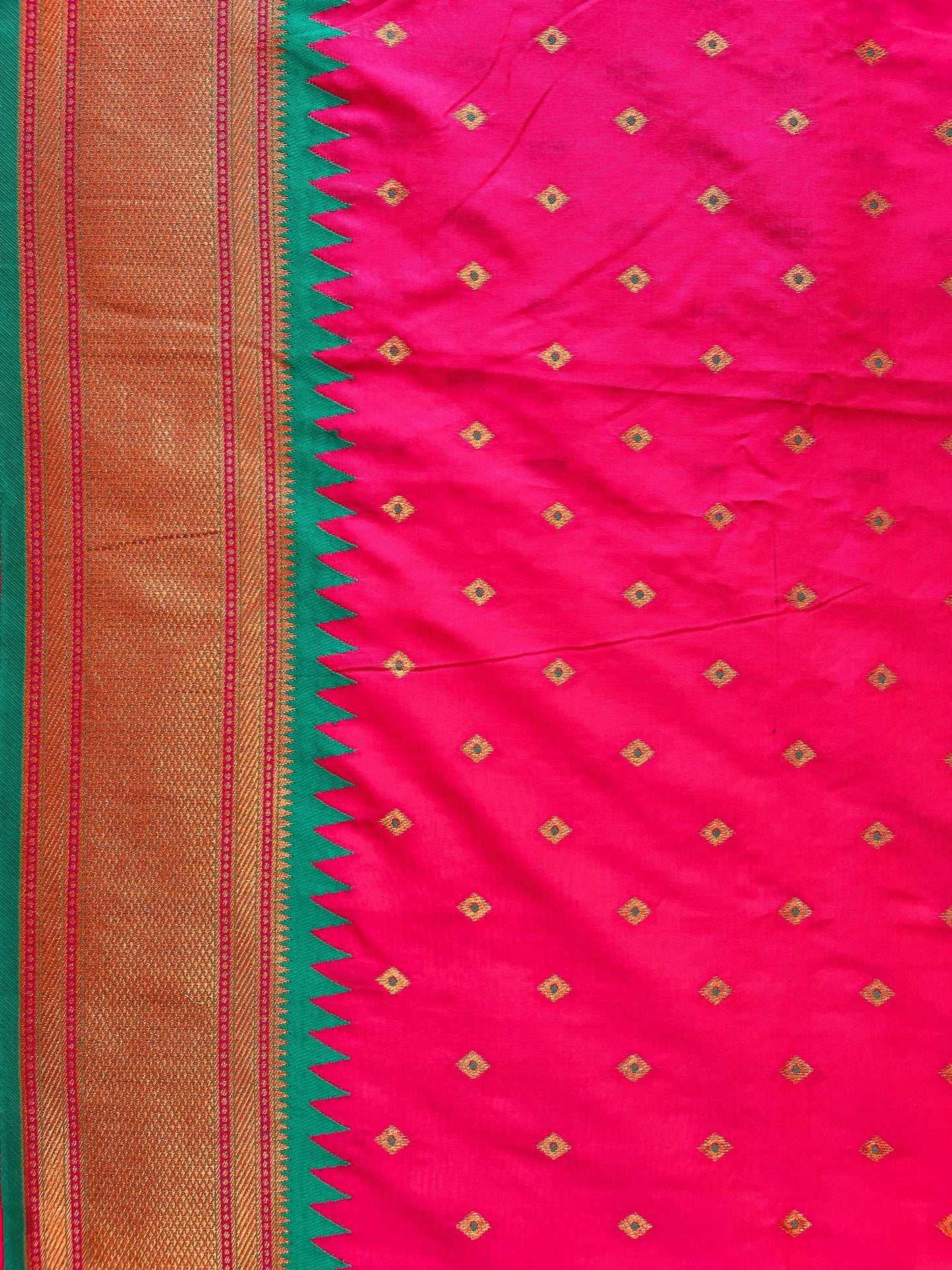 Pink Copper Silk Saree with Golden Temple Border