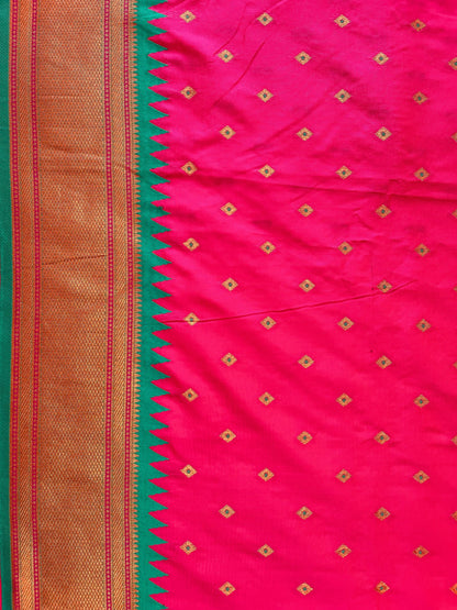 Pink Copper Silk Saree with Golden Temple Border