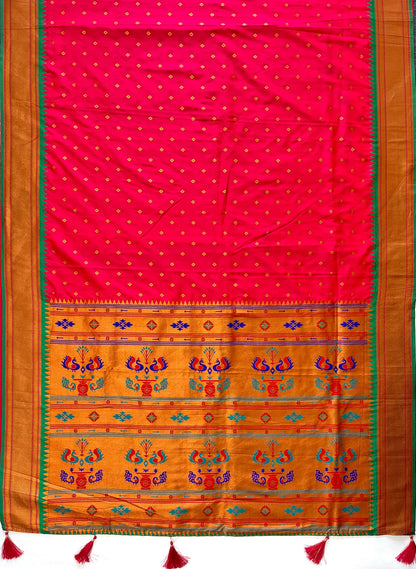 Pink Copper Silk Saree with Golden Temple Border