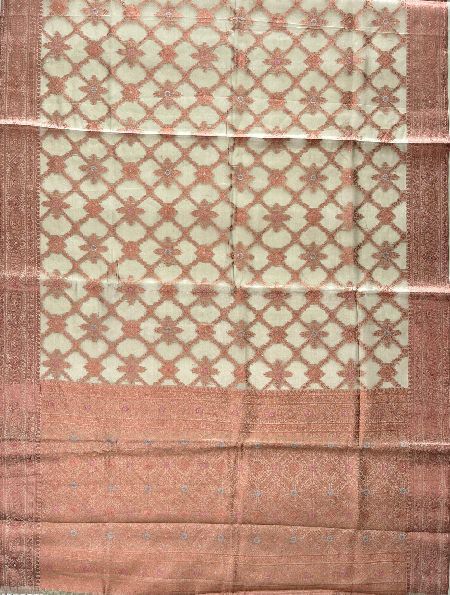 Fancy Cotton Pista  Organza Saree with Copper Zari