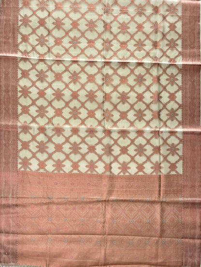 Fancy Cotton Pista  Organza Saree with Copper Zari