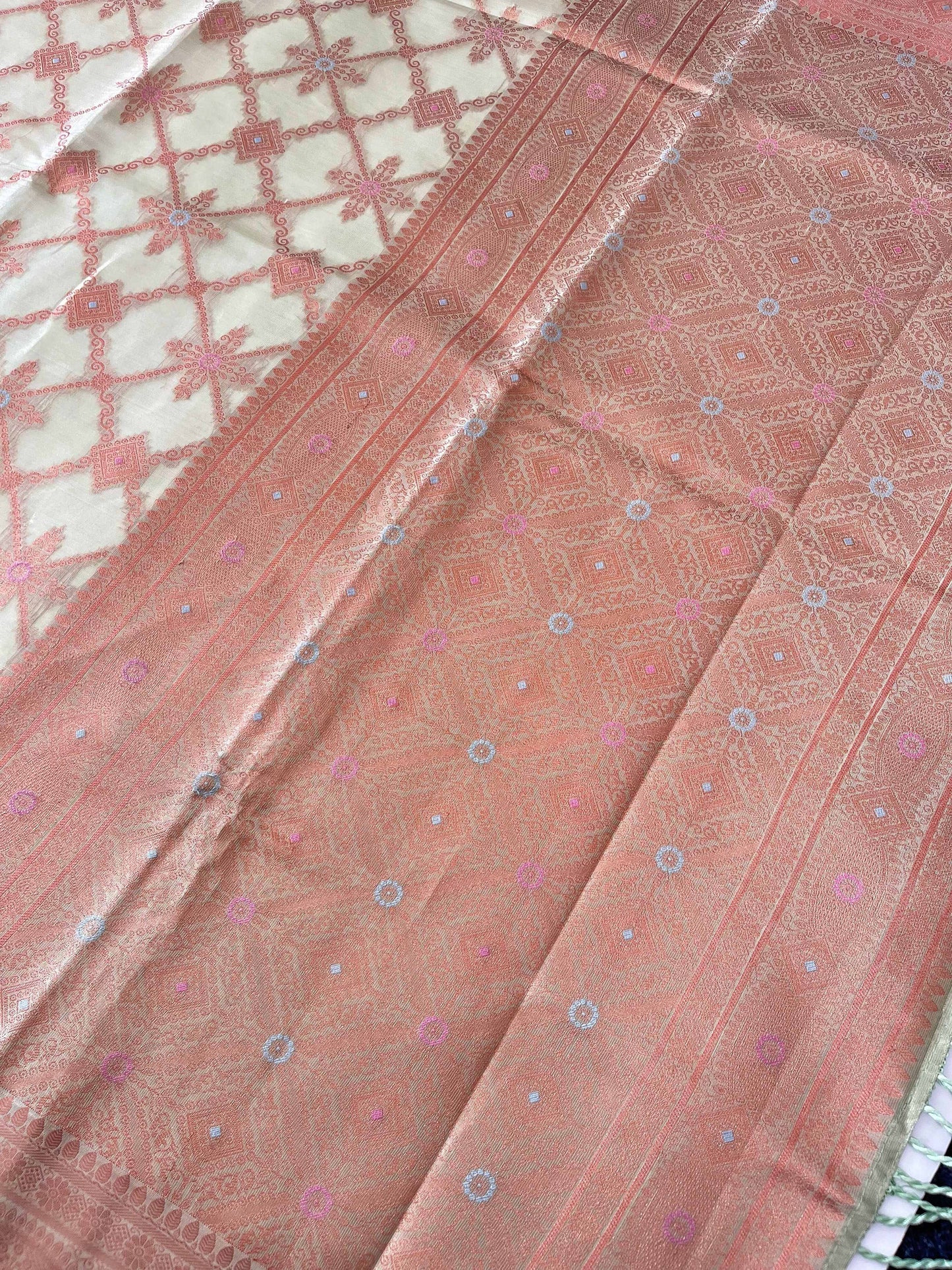 Fancy Cotton Pista  Organza Saree with Copper Zari