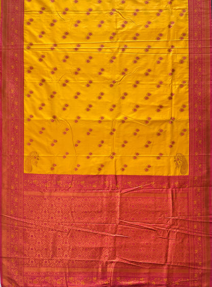 Yellow Soft Silk Saree with Magenta Border