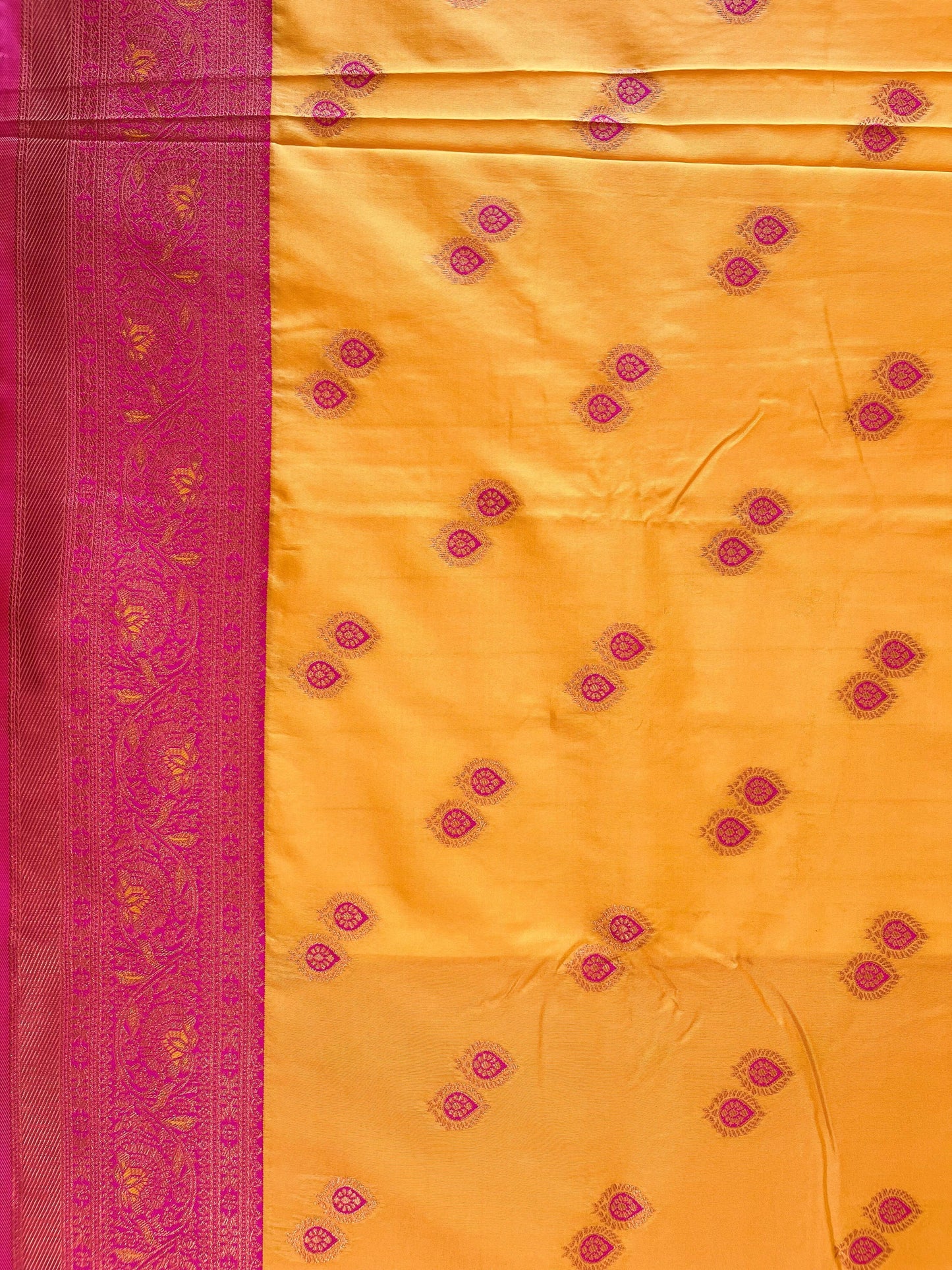 Yellow Soft Silk Saree with Magenta Border