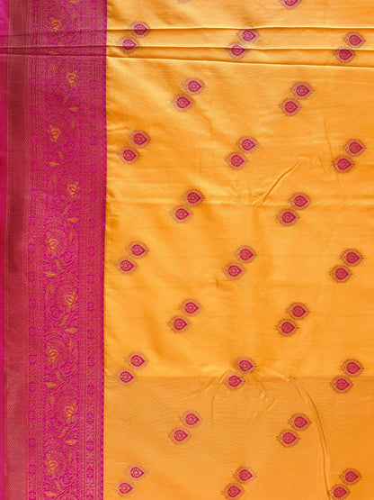 Yellow Soft Silk Saree with Magenta Border