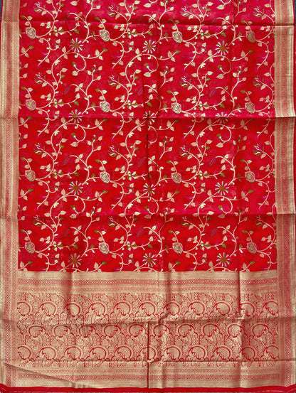 All Over Floral Design Red Cotton Fancy Saree