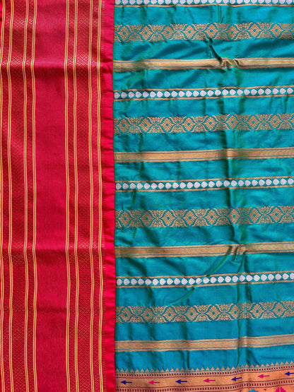 Bangalore Copper Silk  MorPankhi Paithani Saree with Red Border