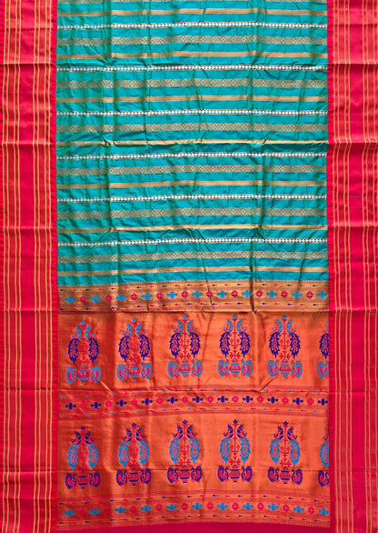 Bangalore Copper Silk  MorPankhi Paithani Saree with Red Border