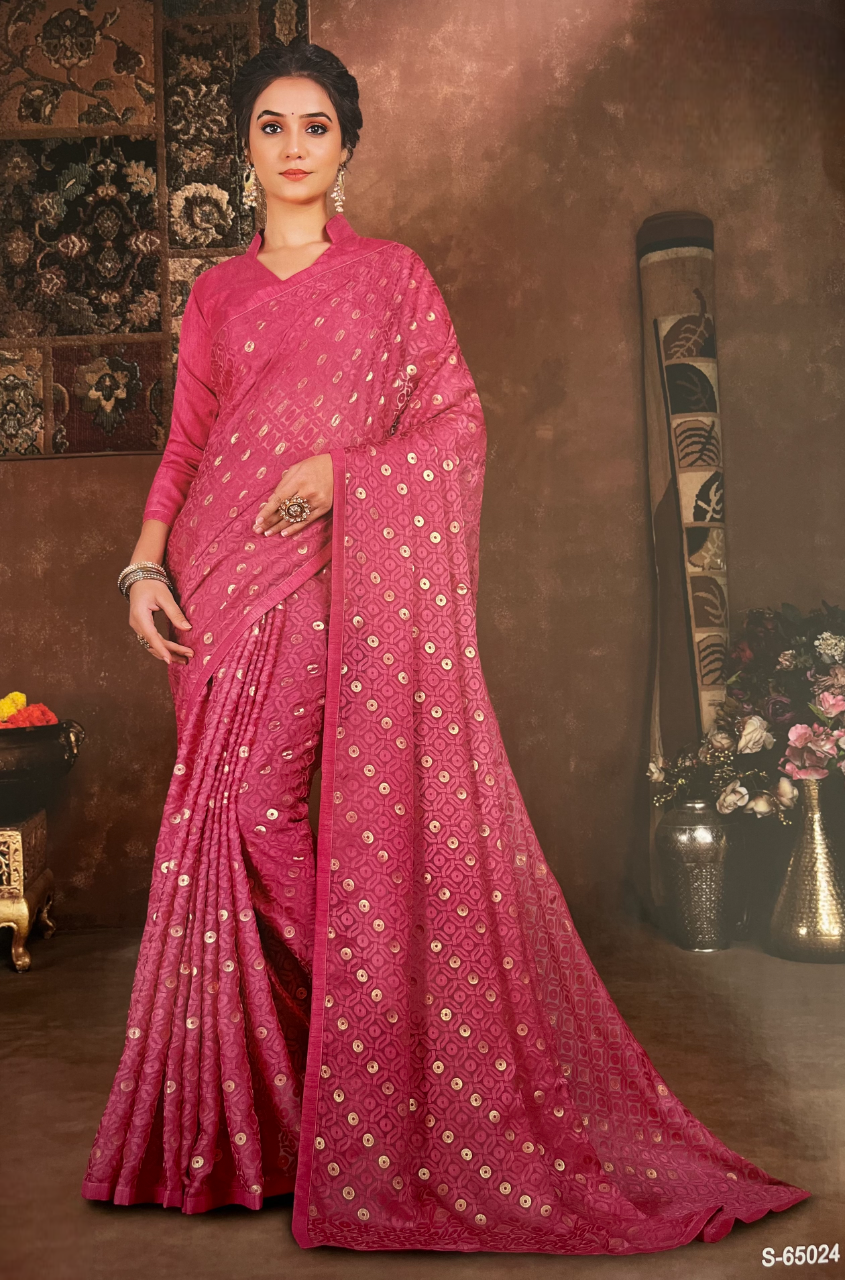 Peach Zarina Brasso Saree with Self Borders