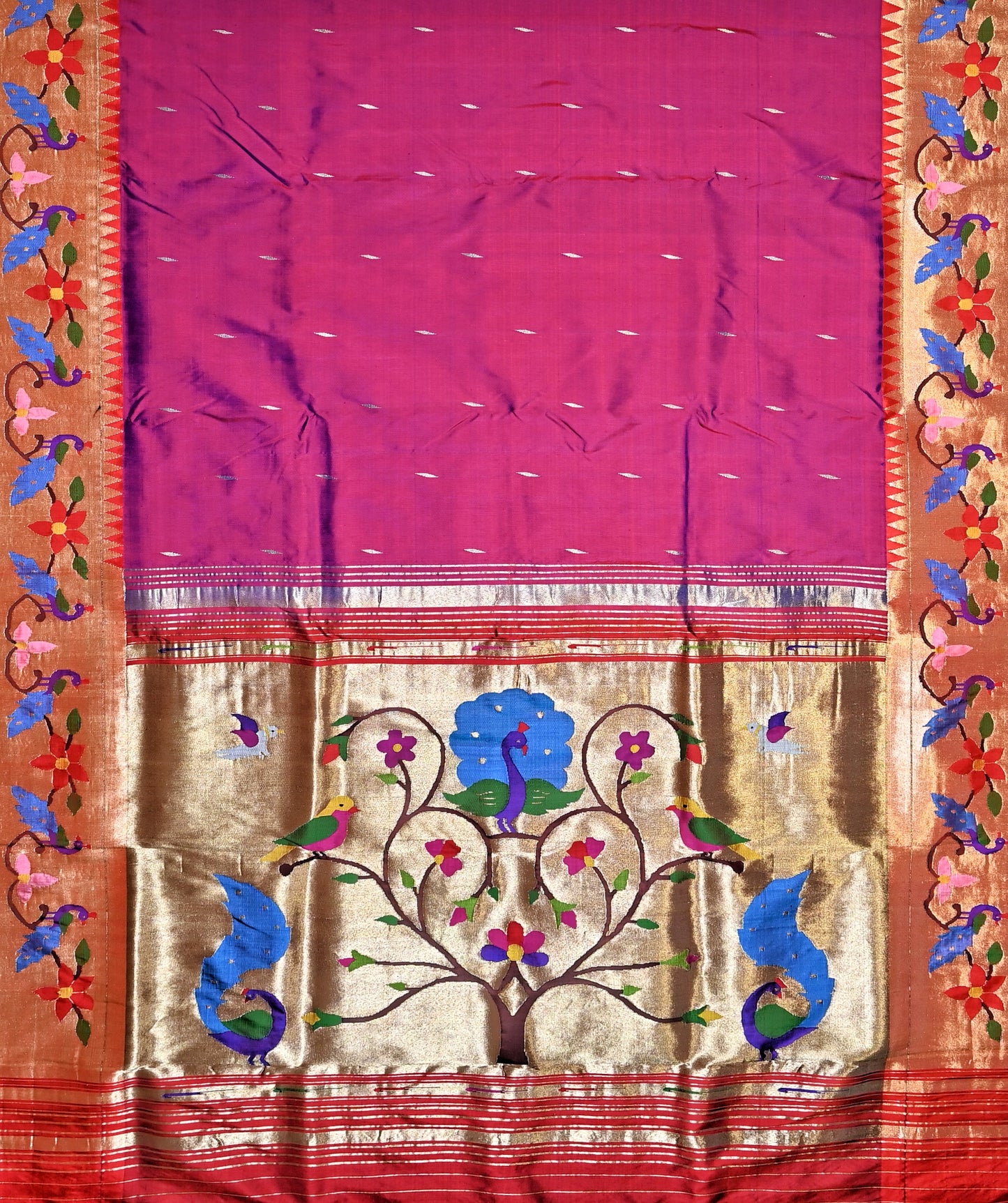 Luxurious Pure Handloom Silk Resham  Zari work Magenta Paithani Saree