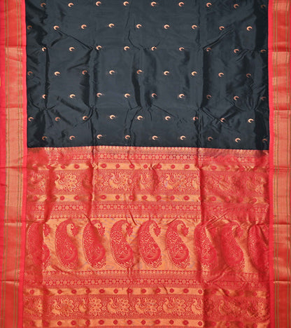 Black Pure Silk Chandrakor Paithani with Red Copper Zari Border