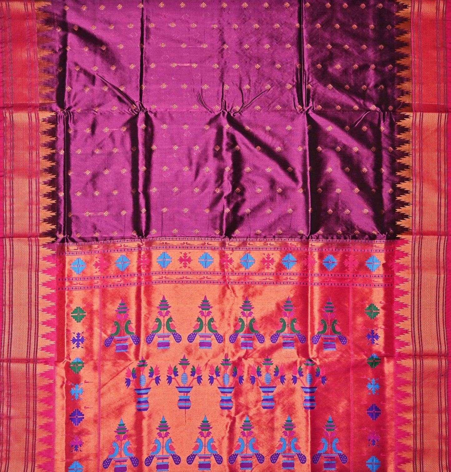 Wine Irkal Paithani Silk Saree With Temple Border