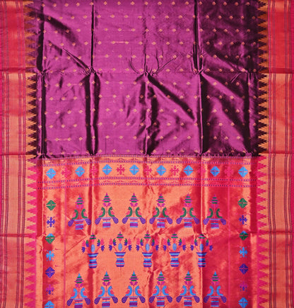 Wine Irkal Paithani Silk Saree With Temple Border