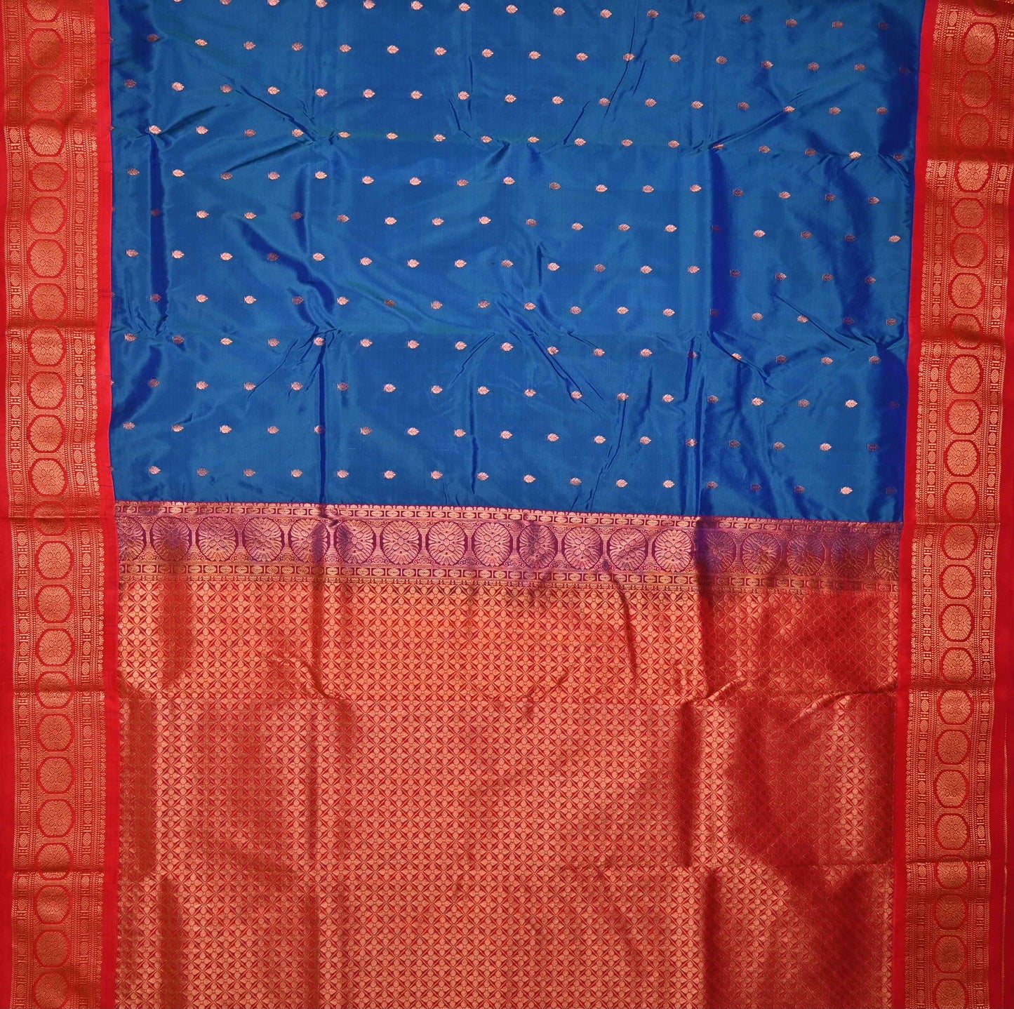 Pure Silk Peacock Blue Saree with Rani Border and Pallu