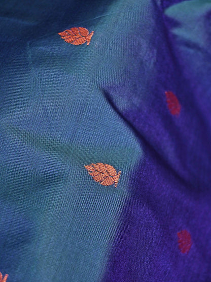 Pure Silk Peacock Blue Saree with Rani Border and Pallu