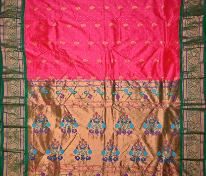 Pure Silk Rani Paithani Saree With Golden Pallu