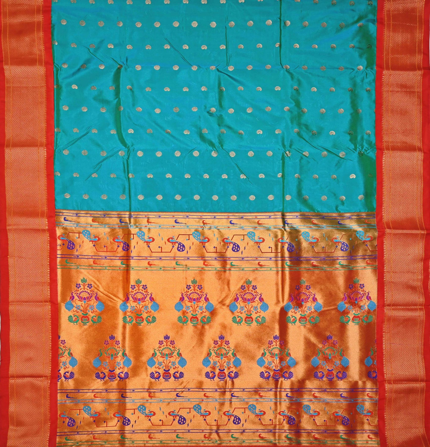 Pure Silk Peacock Paithani Saree with Golden Rani Pallu