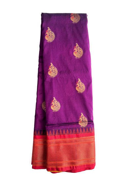 Wine Color Semi Paithani Tana Bana Saree