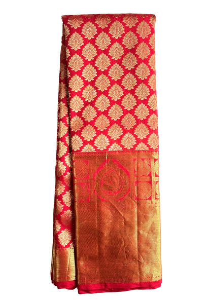 Stunning Pure South Silk Red Brocket Saree