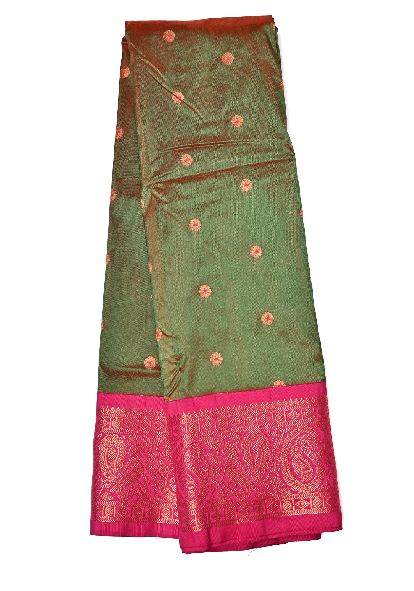 Meena Butti Bottle Green Pure Silk Saree With Rani Border