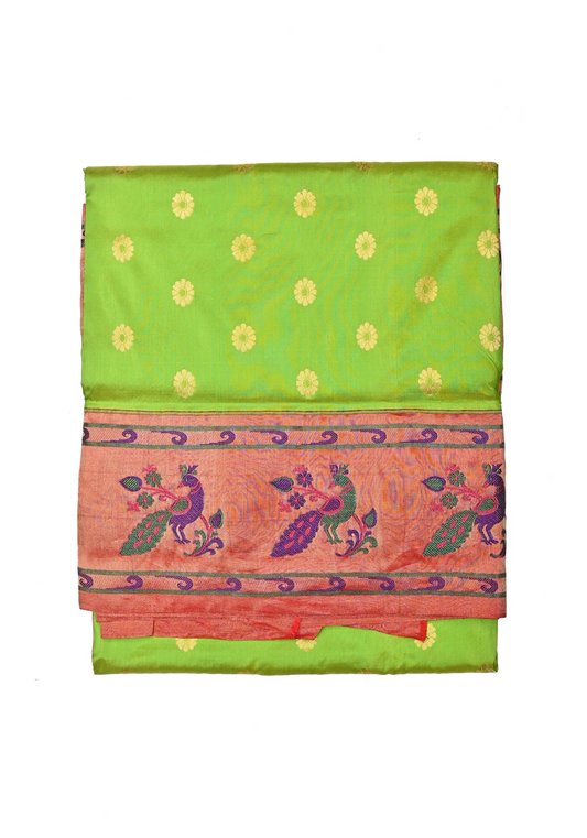 Exclusive Handcrafted Parrot Green Silk Paithani Saree with Peacock Work