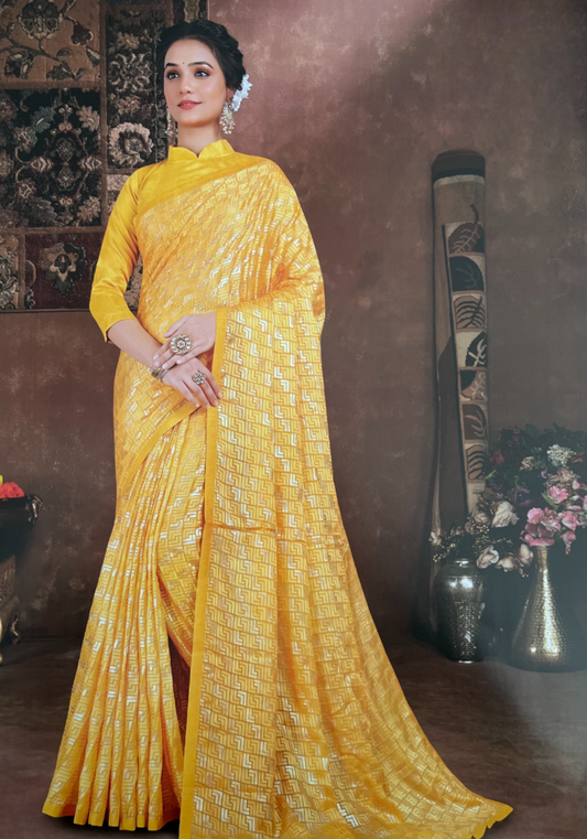 Yellow Zarina Brasso Saree with Self Borders