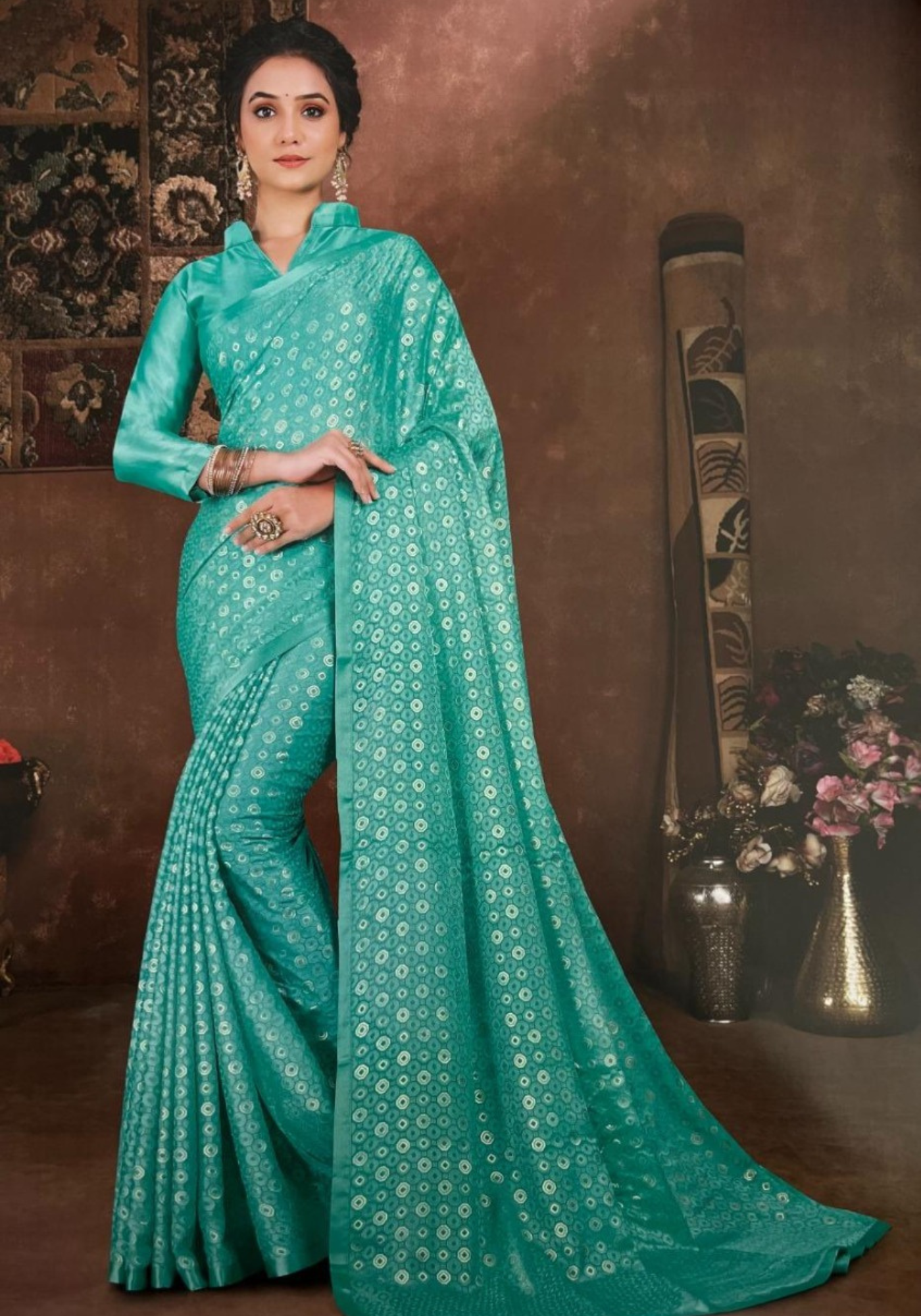 Sky Blue Zarina Brasso Saree with Self Borders