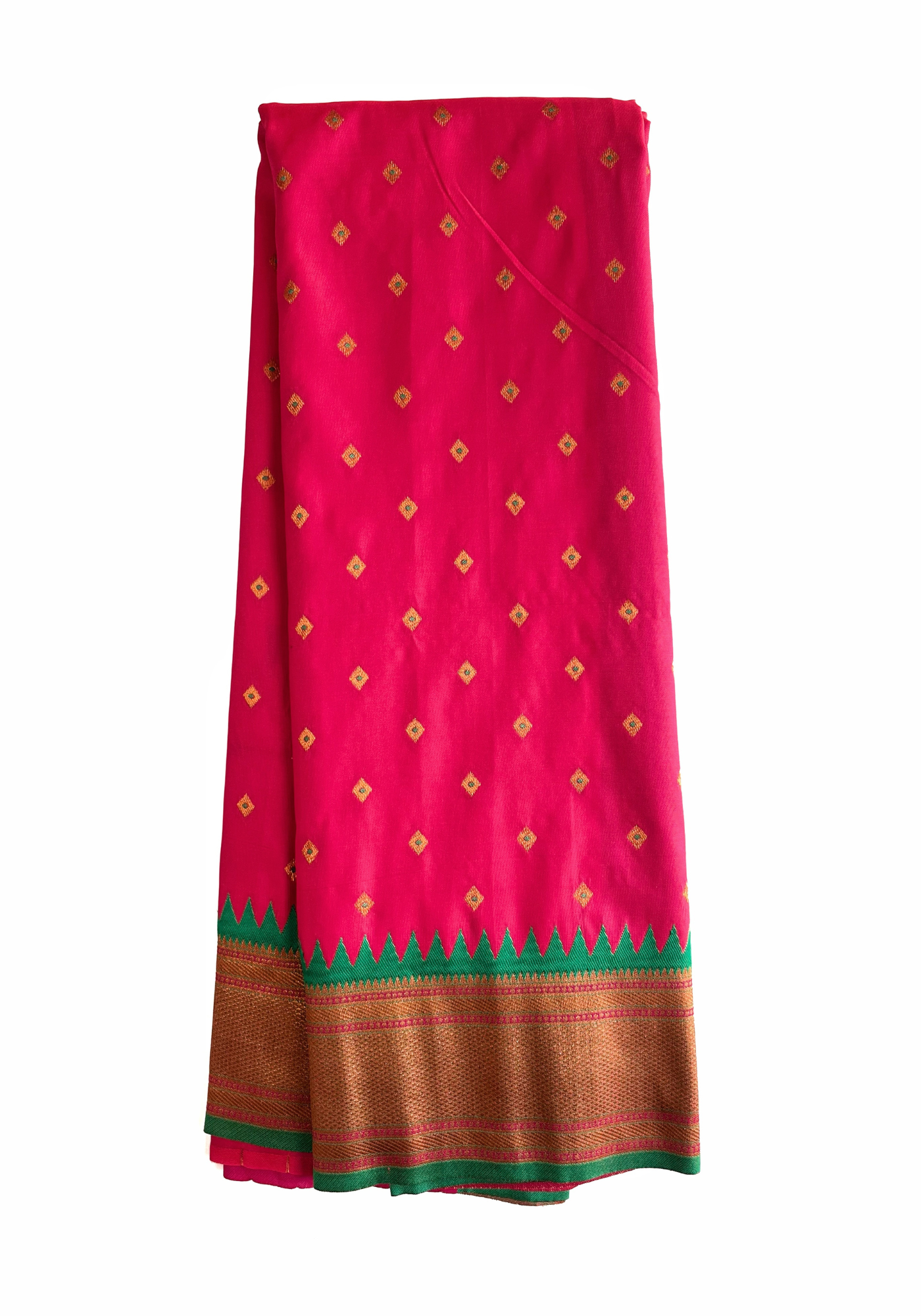 Pink Copper Silk Saree with Golden Temple Border