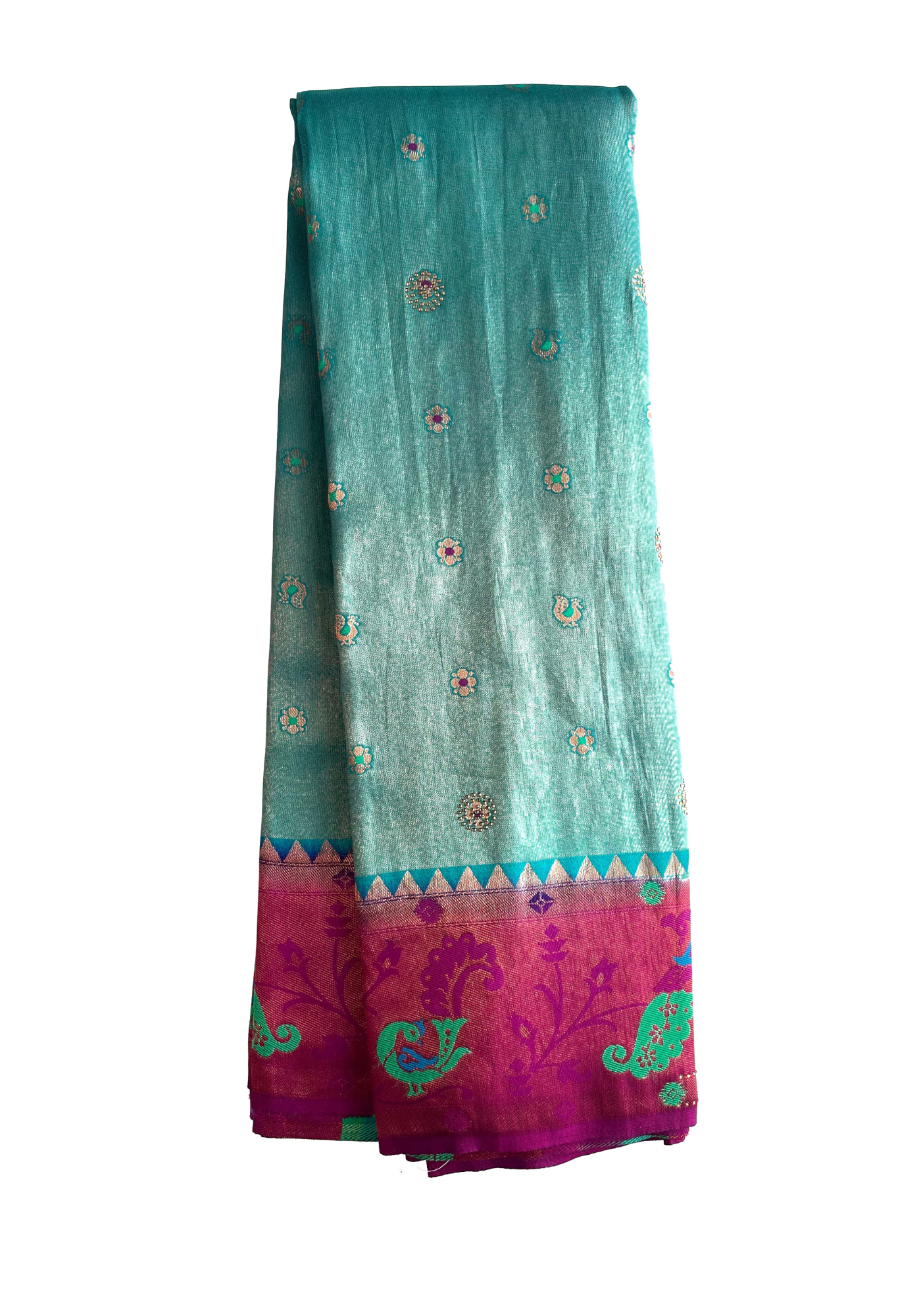 Sea Blue Shade Designer Work Dola Silk Saree