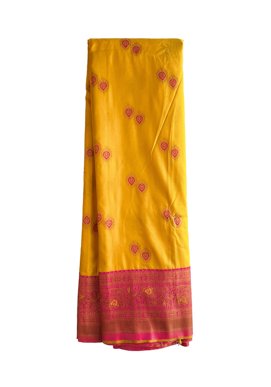 Yellow Soft Silk Saree with Magenta Border