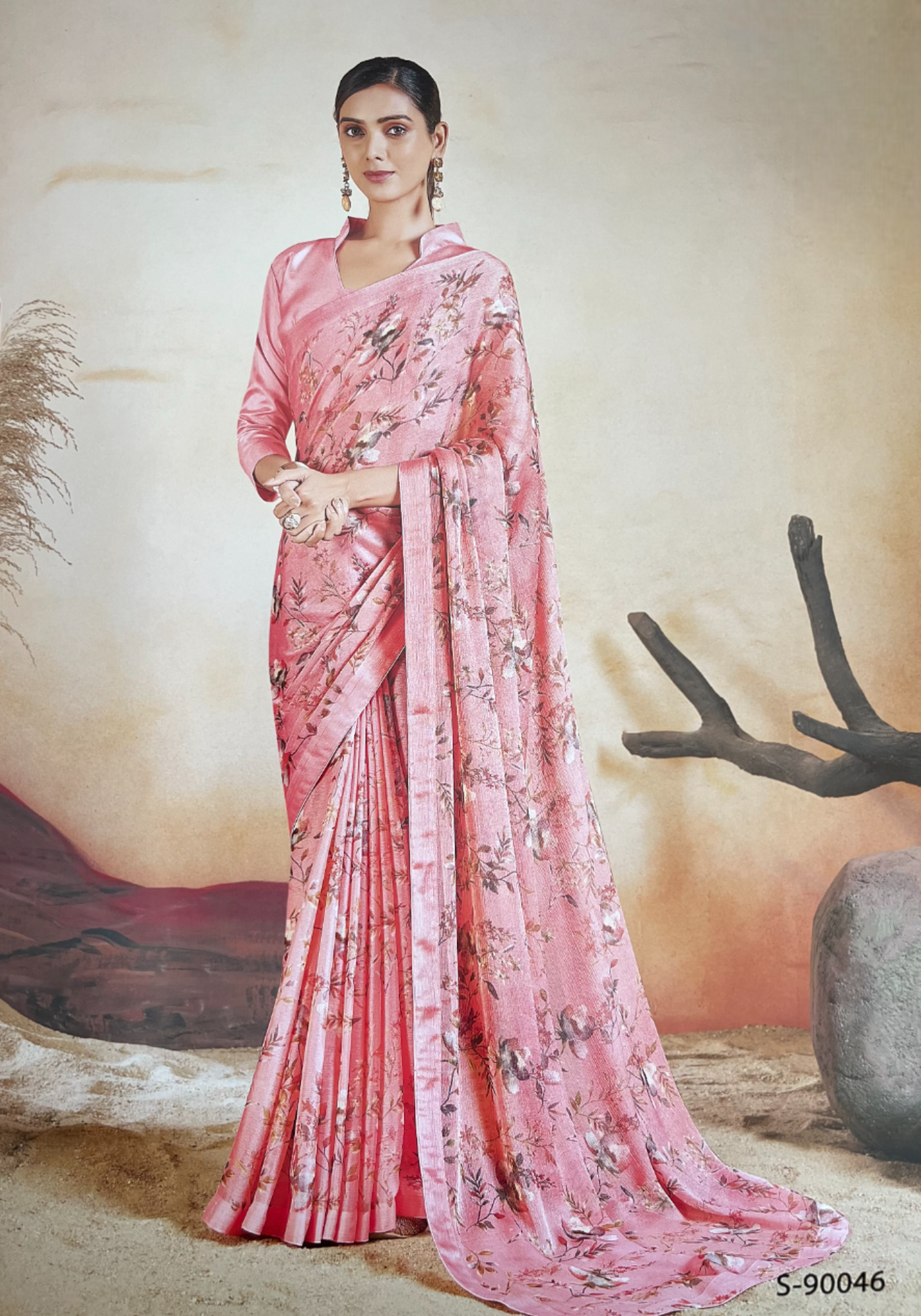 Peach Chiffon Brasso Saree with Fancy Pallu